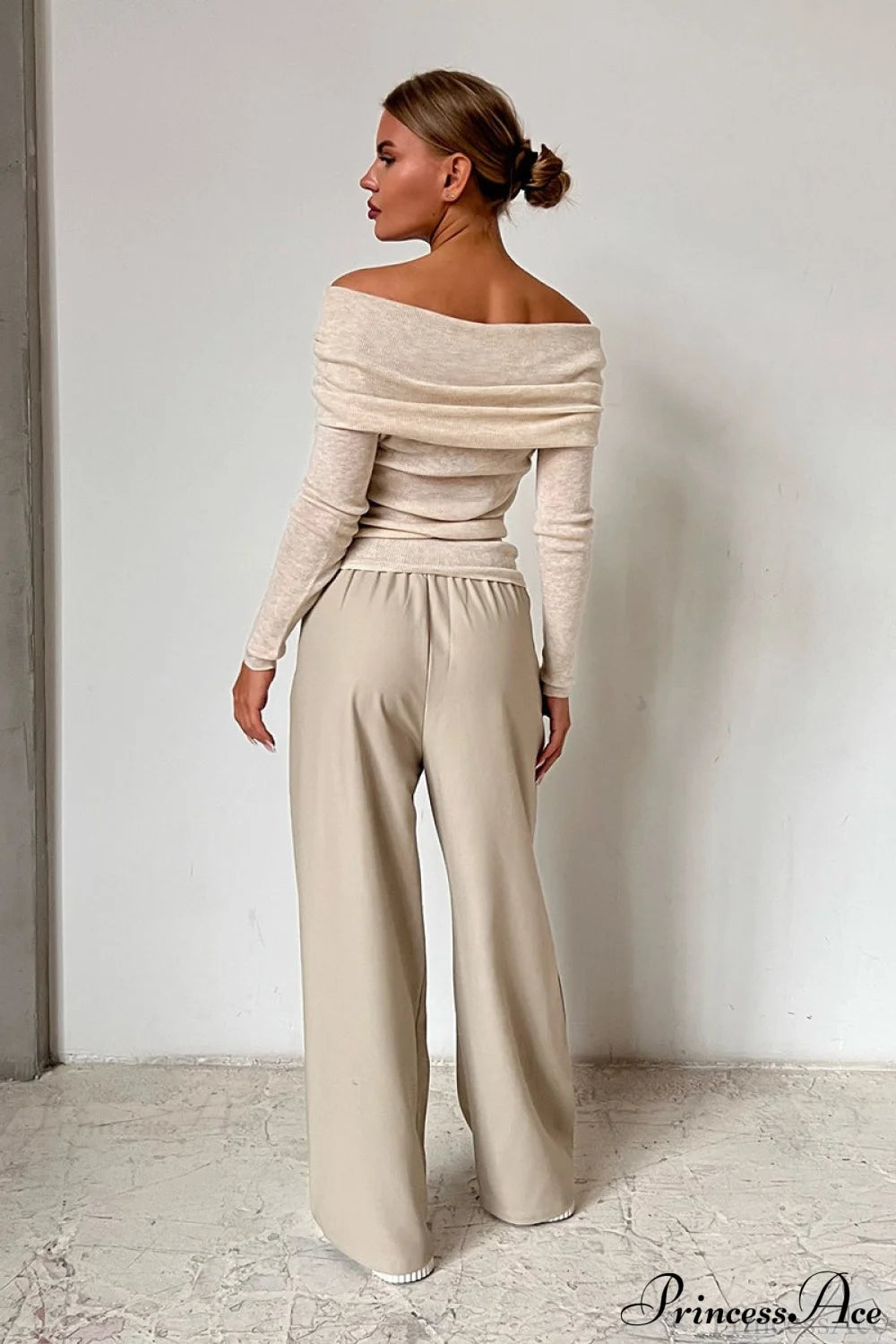 Sheer Off-Shoulder Fitted Solid Pullover Knit Top