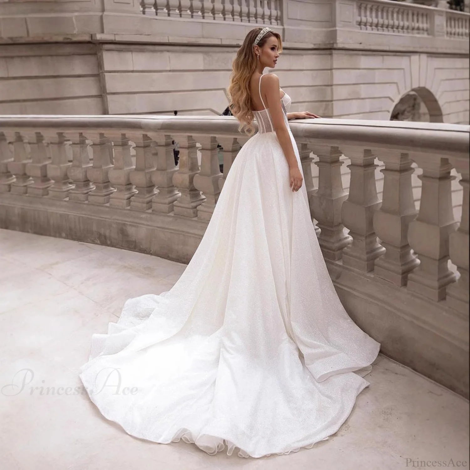 Sheer Tie-Way Sparkle Wedding Dress weddingdress-250223