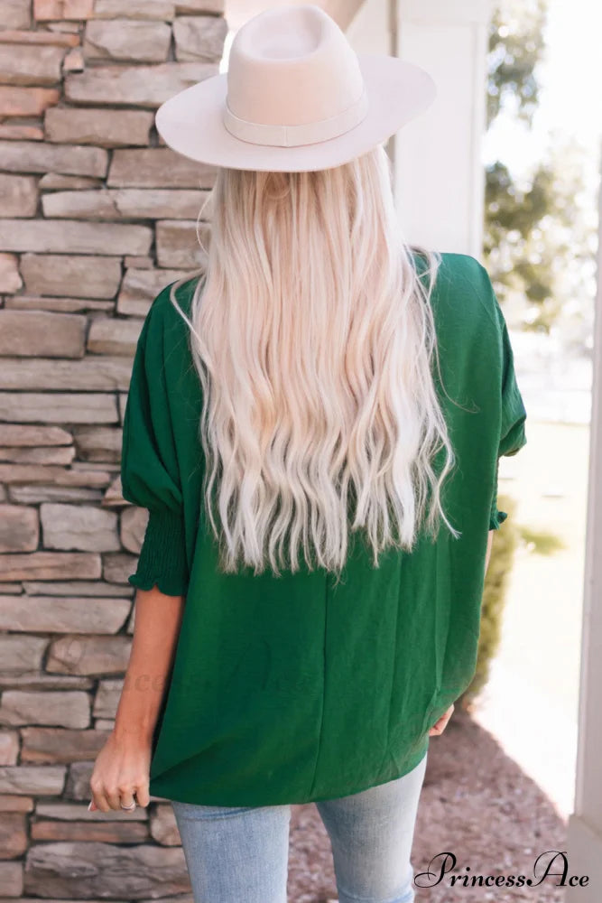 Shift Top Wrist Smocked - Green Tops