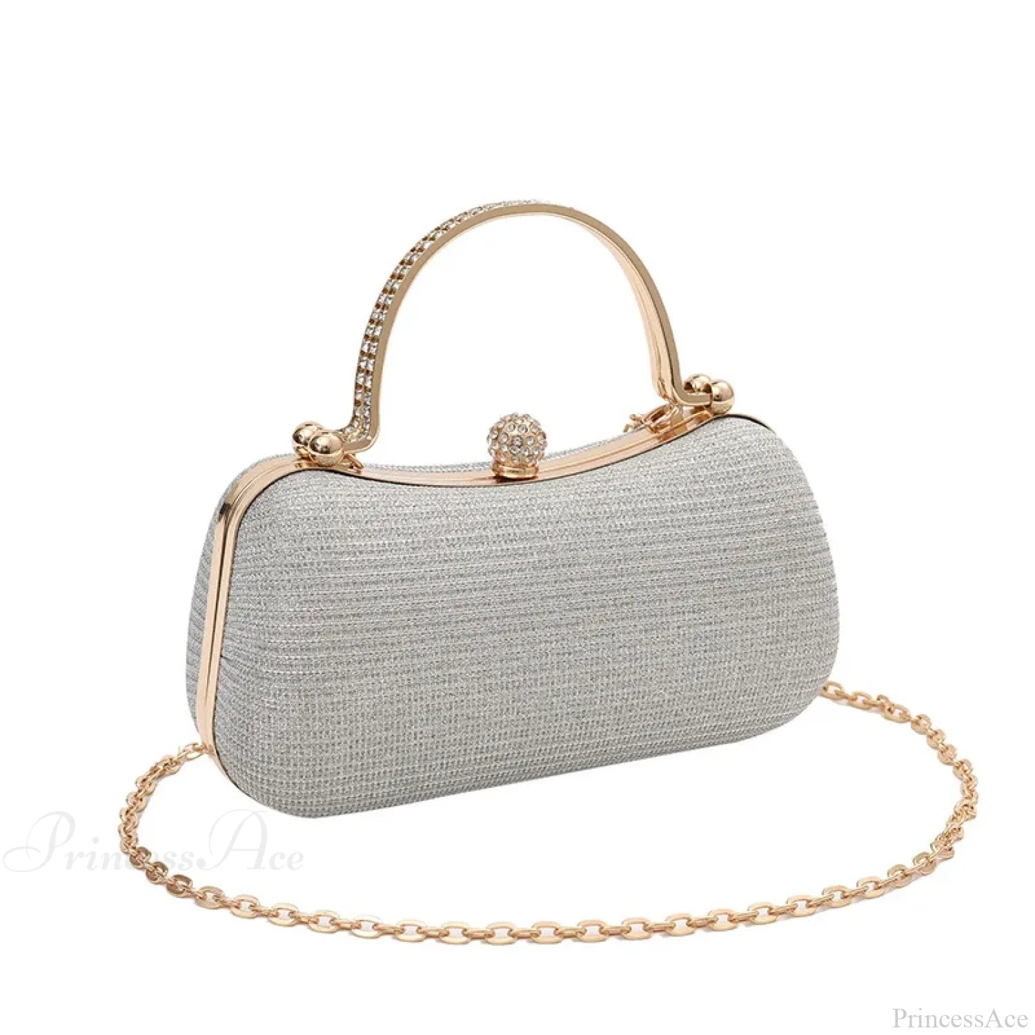 Shiny Heart Shape Evening Clutch Chain Shoulder Bag Light Grey clutchbag-250126