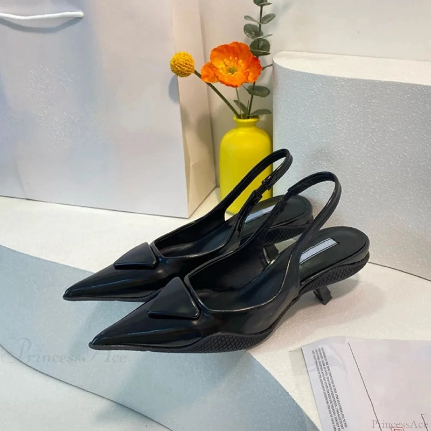 Shiny Leather Gothic Slingback Pointed Toe Tall Heel