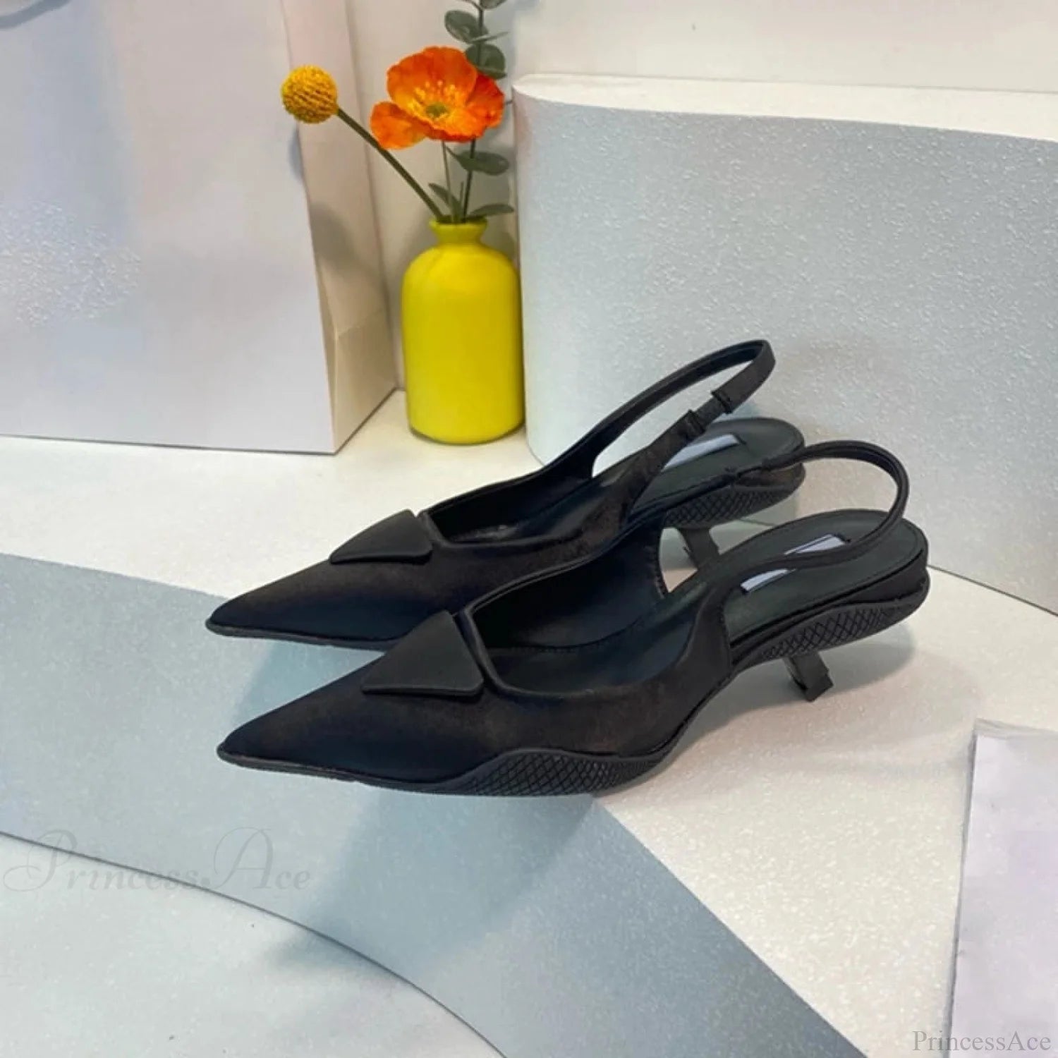 Shiny Leather Gothic Slingback Pointed Toe Tall Heel black4CM / 35