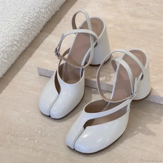 Shiny Leather Slingback Dark High Heel