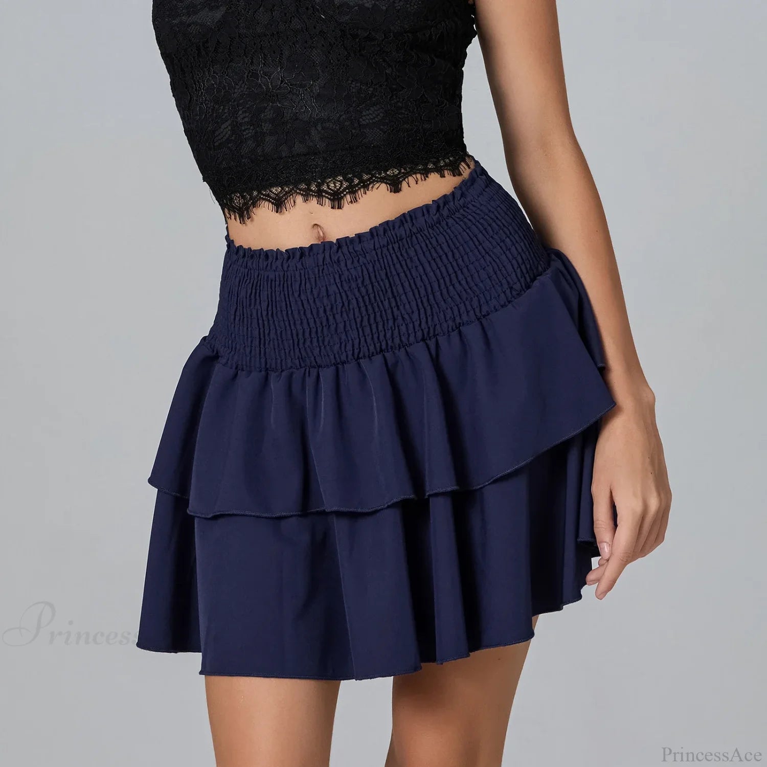 Shirred Floral Layered Ruffle Skirt Blue / S skirts-250223