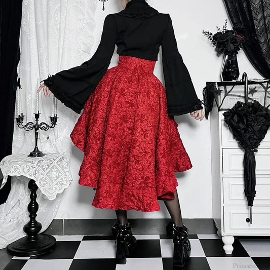 Shirring Pleated Corset Vintage Skirt red / S