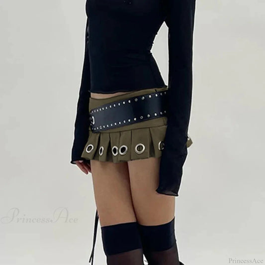 Short Ascending Folded Animal Skin Skirt Army green / S
