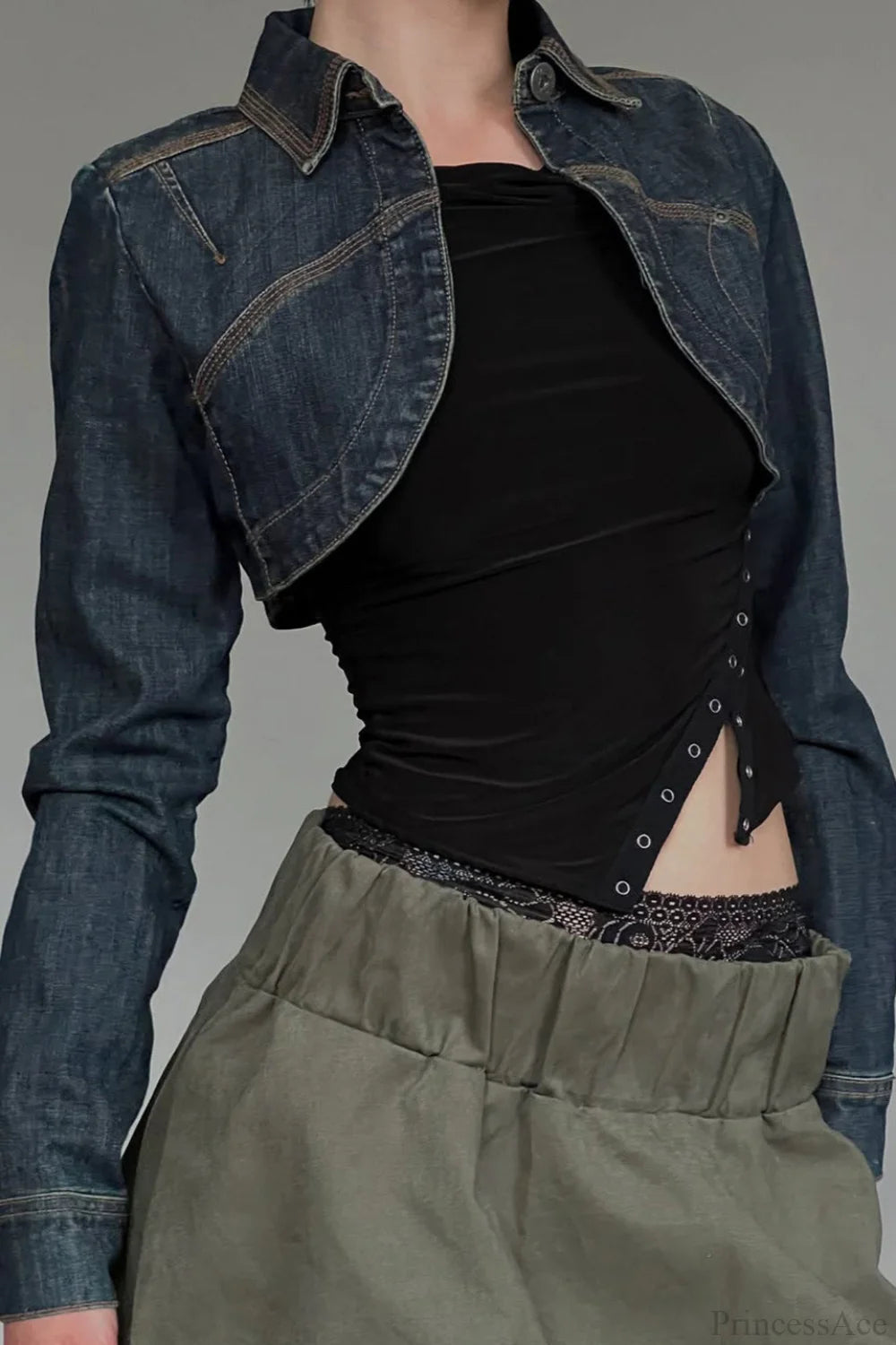 Short Denim Retro Washed Sexy Lazy Shirt Coat Blue / S