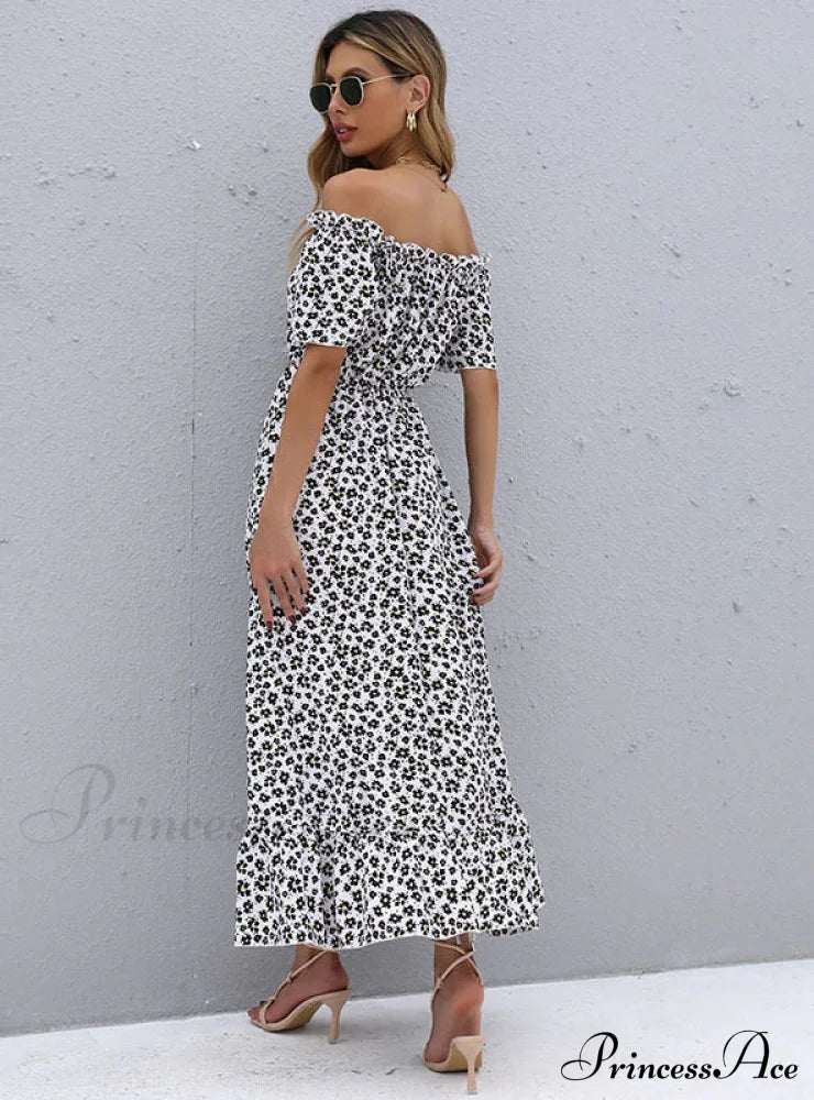 Short-Sleeve Printed Dress With Irregular Pattern S / Black Print Dress