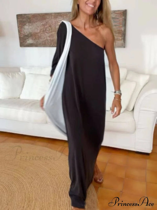 Side One Shoulder Charming Statement Maxi Dress Black / S Dresses