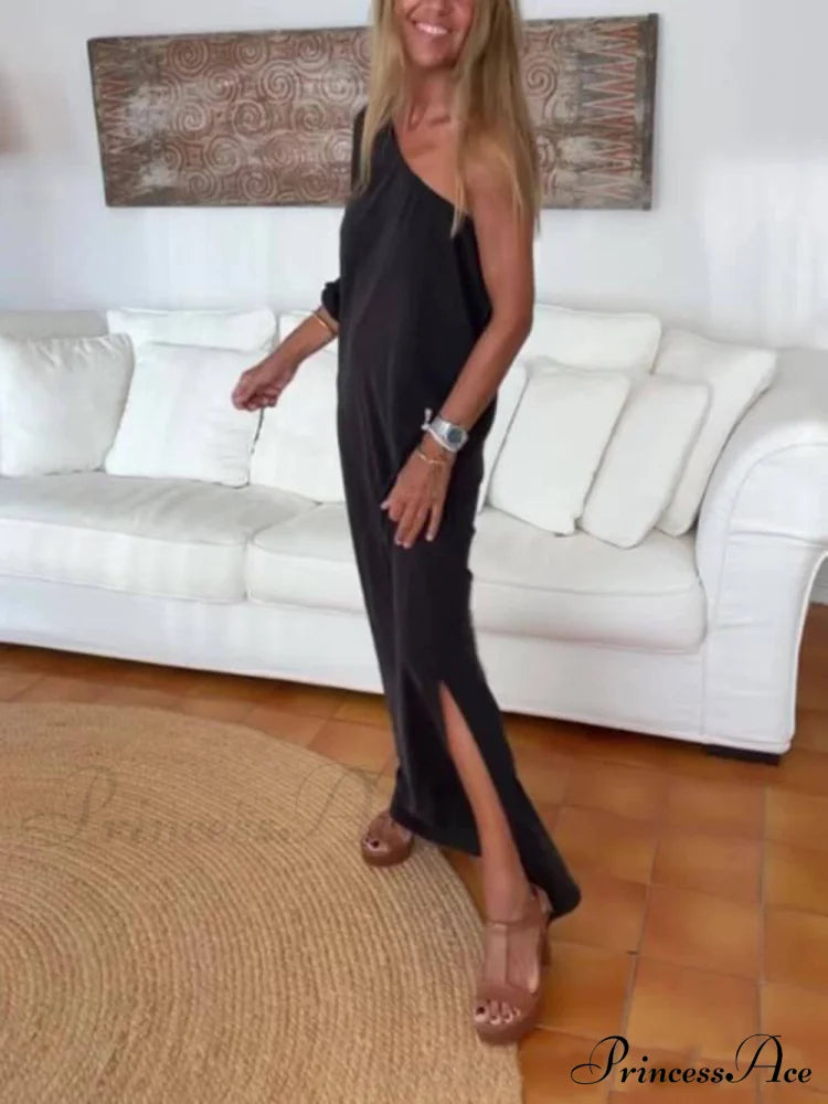 Side One Shoulder Charming Statement Maxi Dress Dresses