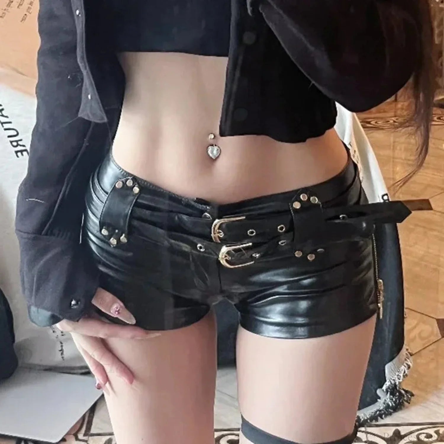Side Zipper Joining Extremely Short Black / S