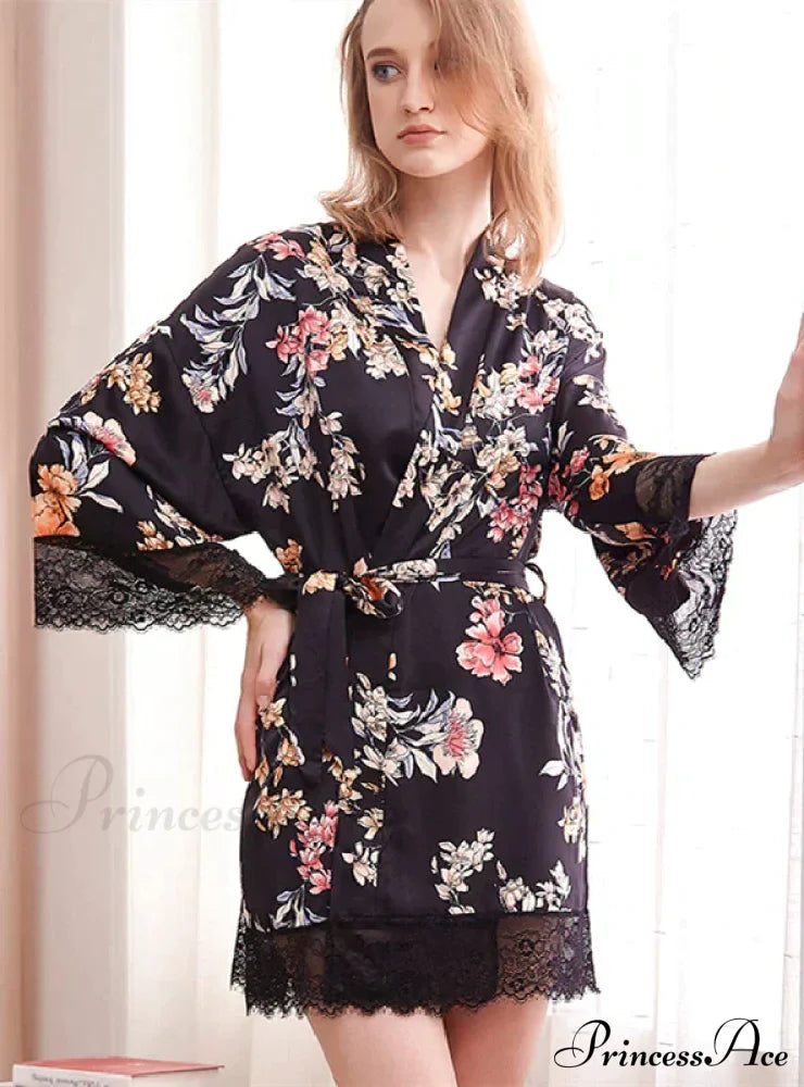 Silk Printed Bathrobe M / Green Sleepwear