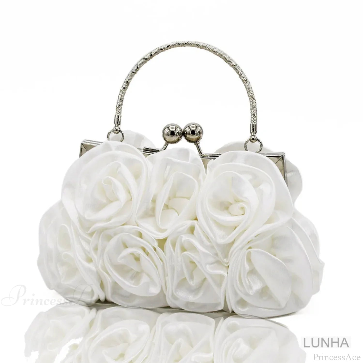 Silk Rose Flower Frame Dinner Clutch Bag WHITE clutchbag-250126