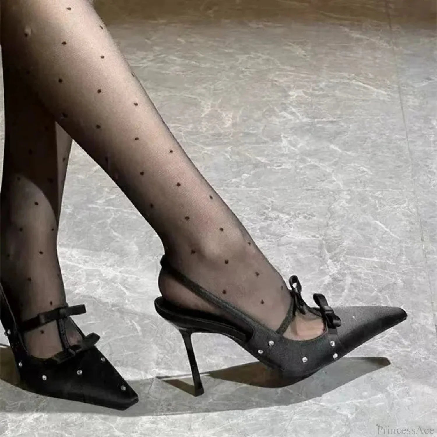 Silky Ribbon Gothic Rhinestones Mary Janes Tall Heel 9cm Black / 35