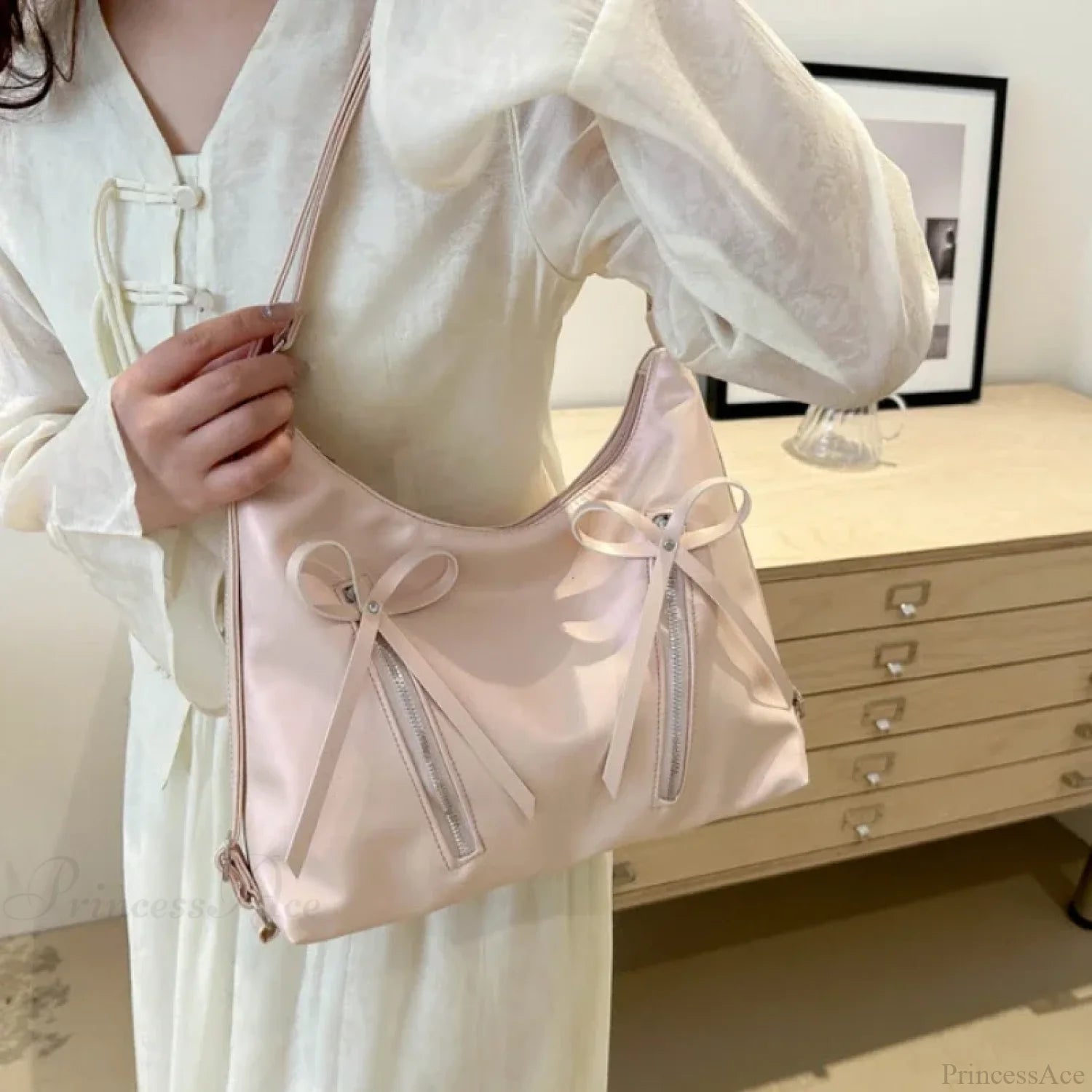 Silver Bow PU Leather Shoulder Bag shoulder-250126