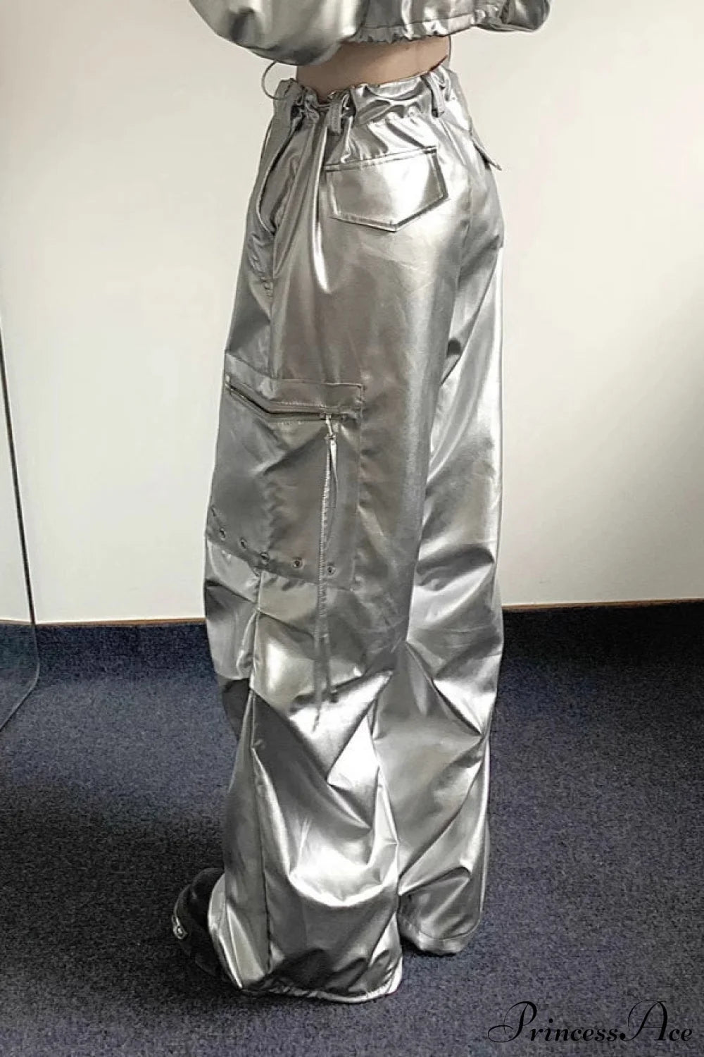 Silver Cuffed High Waist Cargo Pants