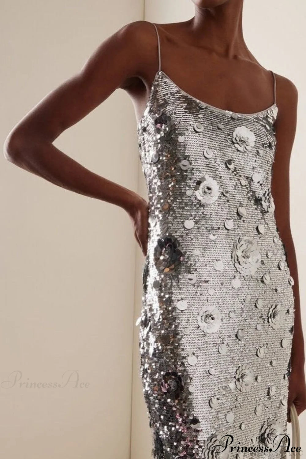 Silver Sequin Sunflower Halter Bodycon Party Dress