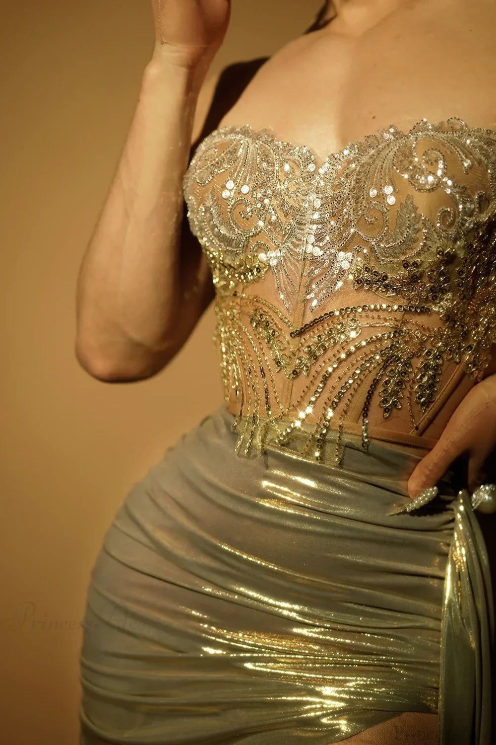 Silver Sparkling See-Through Party Dress Partydress-241208