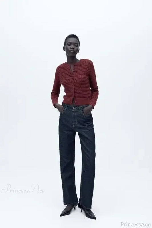 Simple Casual Textured Round Neck Cardigan