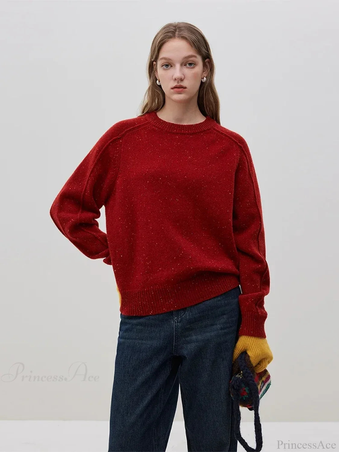 Simple Colorful Dot Wool Pullover Sweater Red / S