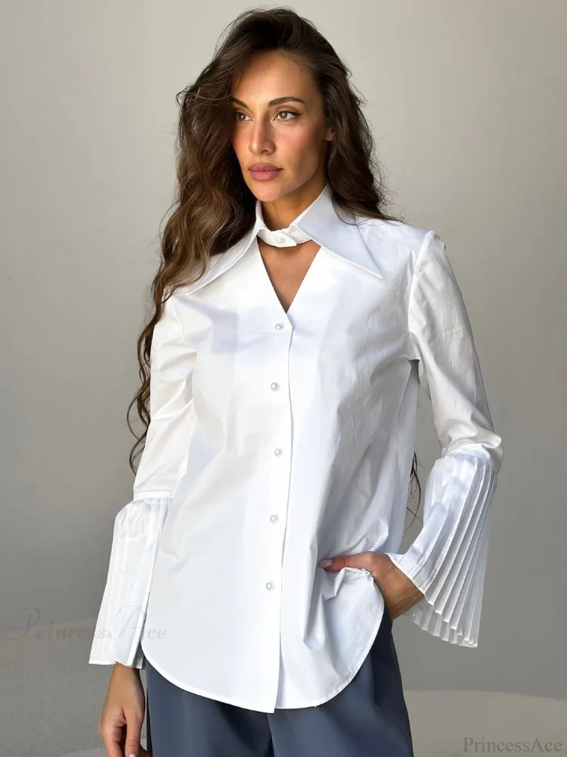 Single Breasted Ruffles Full Sleeve Blouse blouse-250223