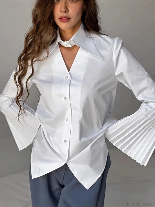 Single Breasted Ruffles Full Sleeve Blouse White / S blouse-250223