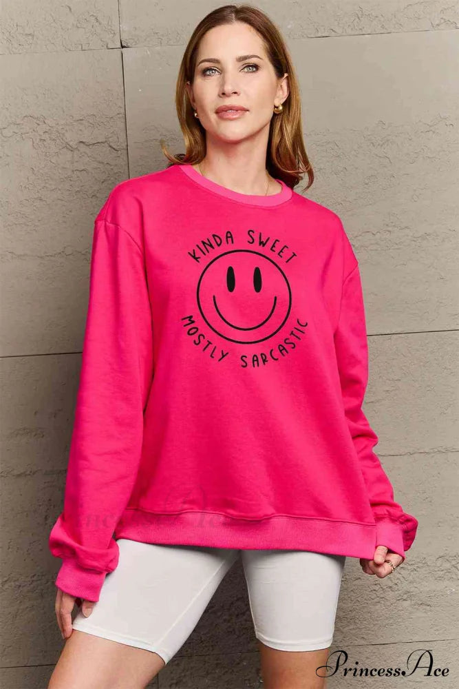 Simply Love Full Size Smiling Face Graphic Sweatshirt Hot Pink clothes long sleeve long sleeve shirts long sleeve top Ship From Overseas Shipping Delay 09/29/2023 - 10/04/2023 Simply Love sweater sweaters