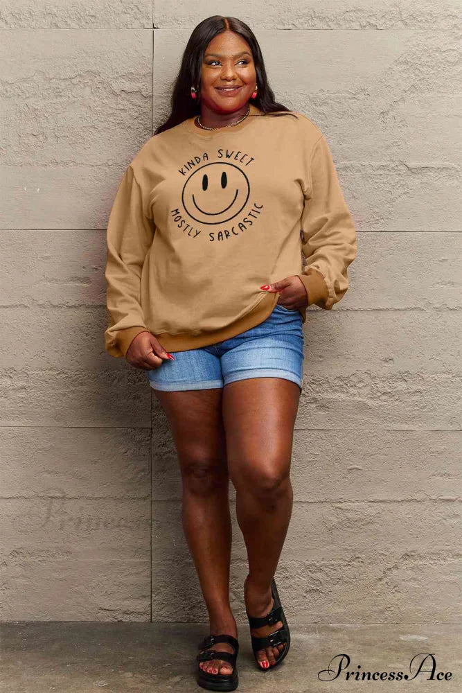 Size Full Face - Smiling Simply Graphic Sweatshirt Love Sweaters-L