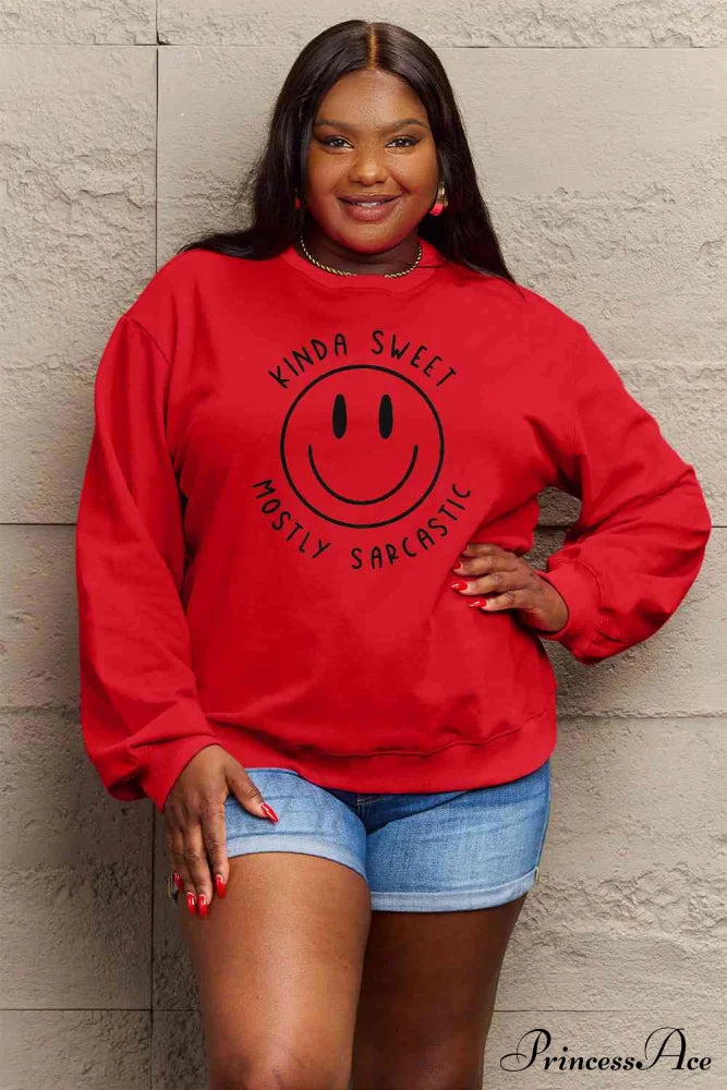 Size Full Face - Smiling Simply Graphic Sweatshirt Love Sweaters-L