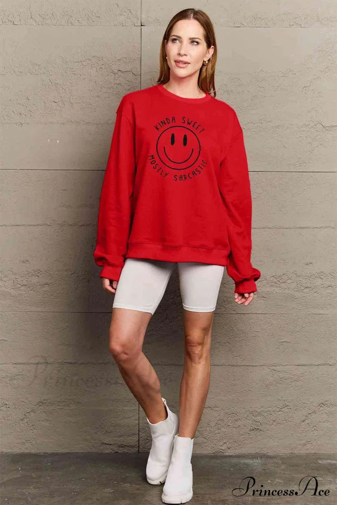 Size Full Face - Smiling Simply Graphic Sweatshirt Love Sweaters-L