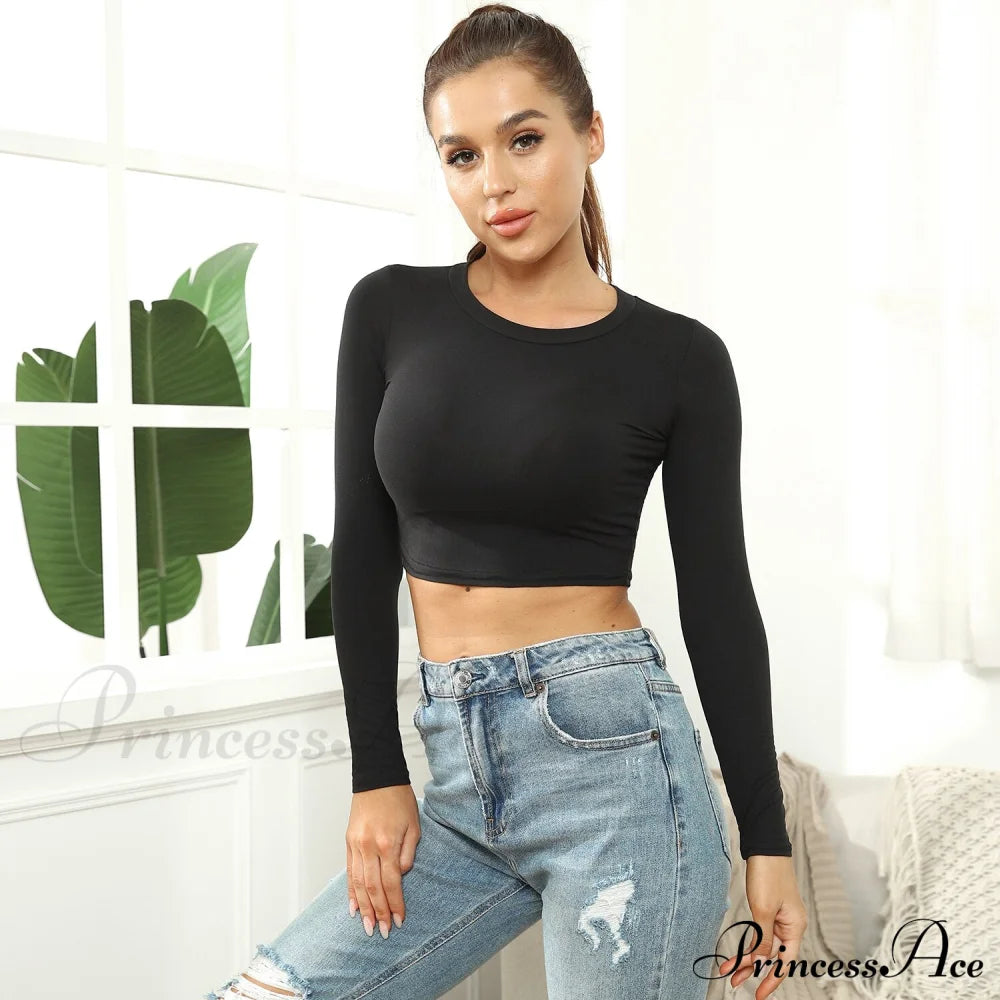 Skinny Solid Casual Crop Top Black / S