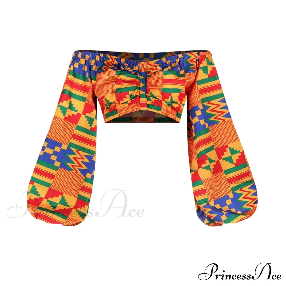 Skirt Top Vintage Africa And Elegant Women High Slit Piece Slash-Neck With Featuring Blouse Gown