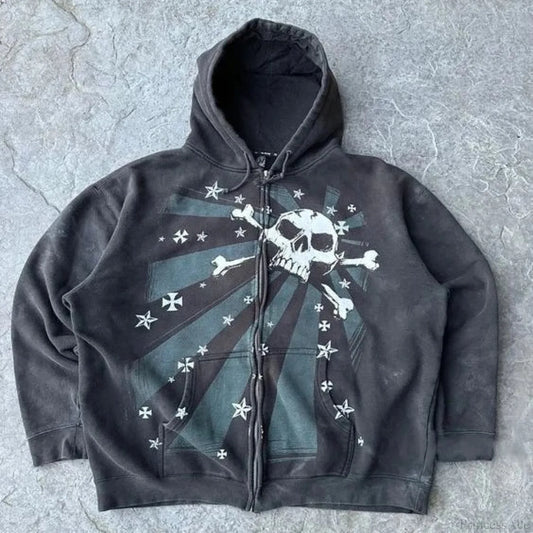 Skull Graphic Zipper Hoodie black 8 / S