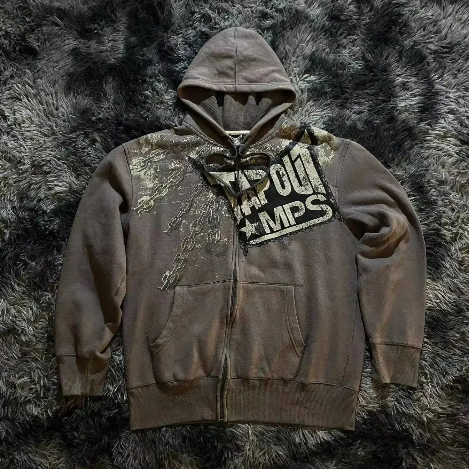 Skull Patchwork Zipper Hoodie black 10 / S