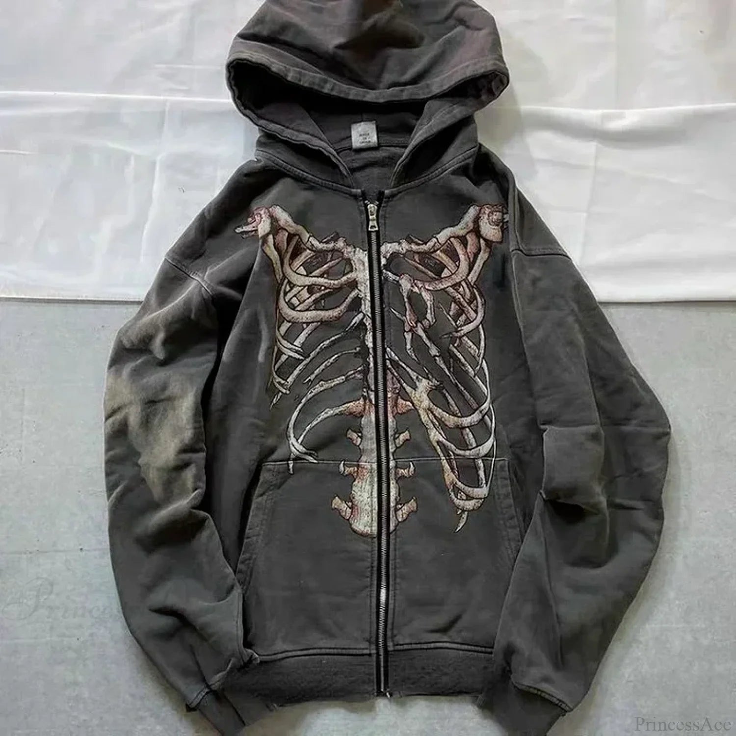 Skull Patchwork Zipper Hoodie black 15 / S