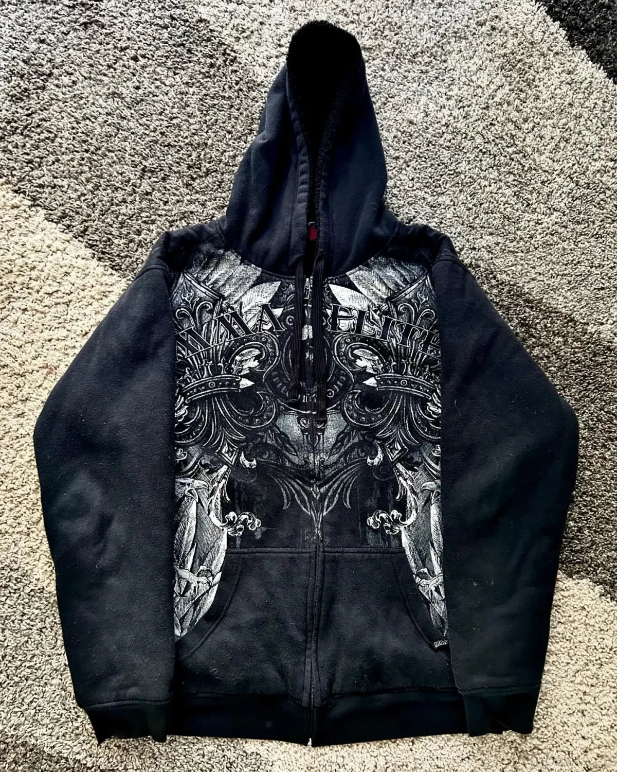Skull Print Zipper Casual Hoodie