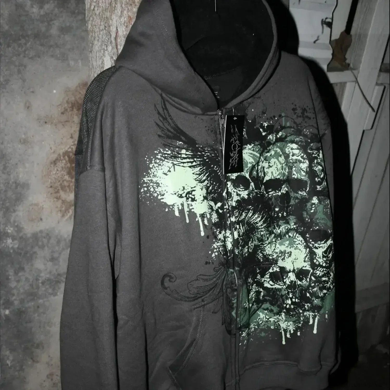Skull Print Zipper Casual Hoodie black 2 / S