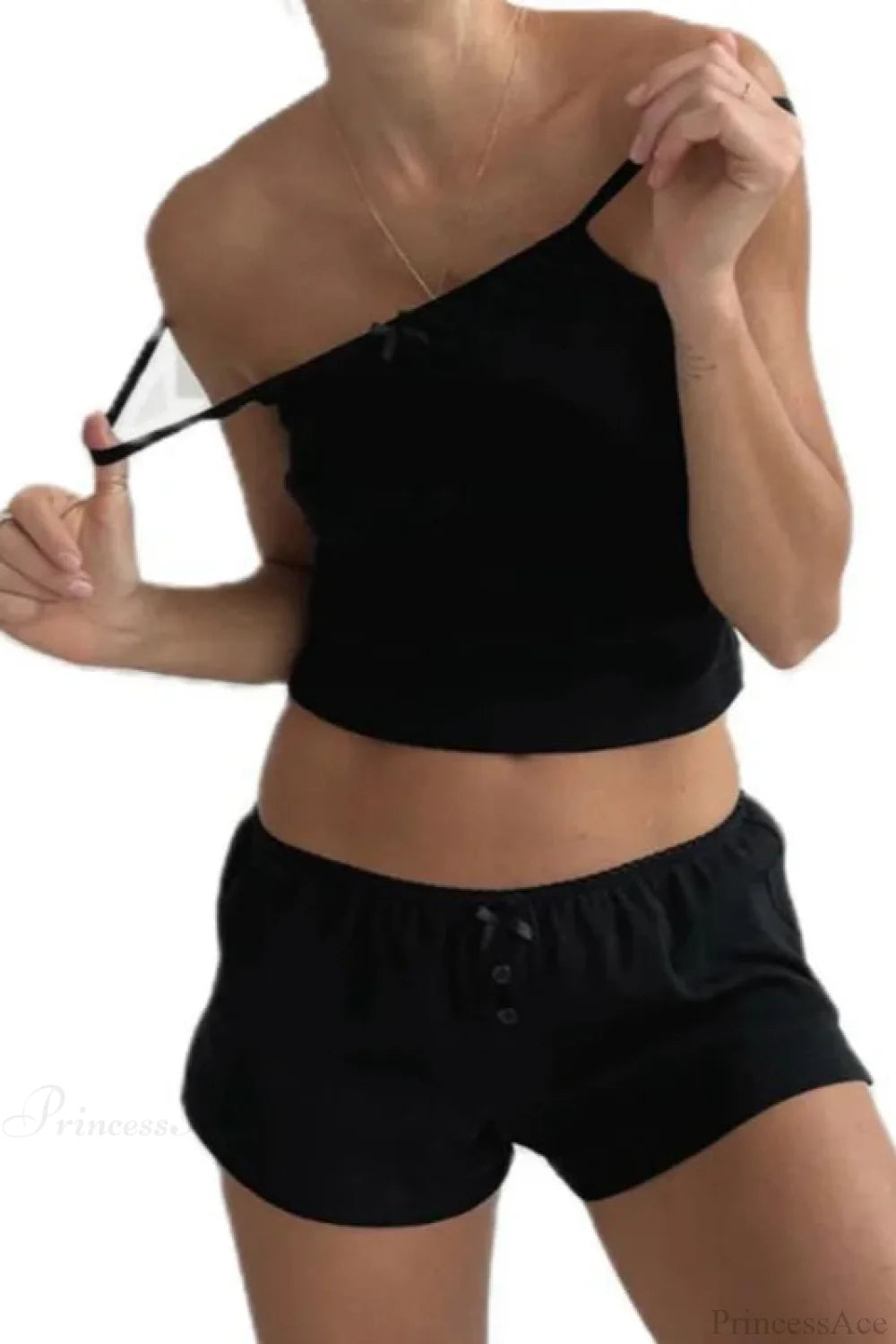 Sleeveless Crop Cami Lounge Set BLACK / S twopiecesset-250126