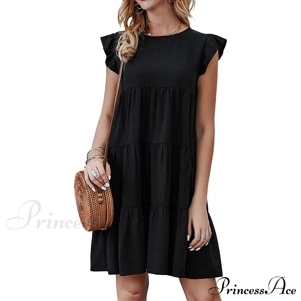 Women's Sleeveless Ruffle Sleeve Summer Dress Black __stock:200 casual dresses clothes dresses refund_fee:1200