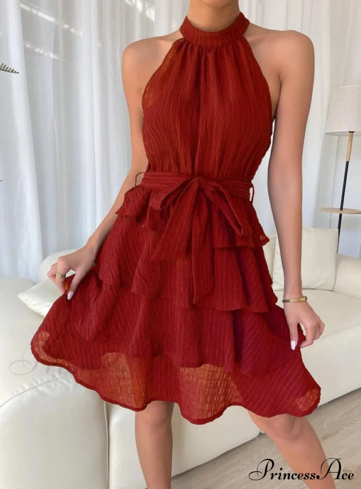 Sleeveless Ruffled Dress S / Red Party Dresses-L