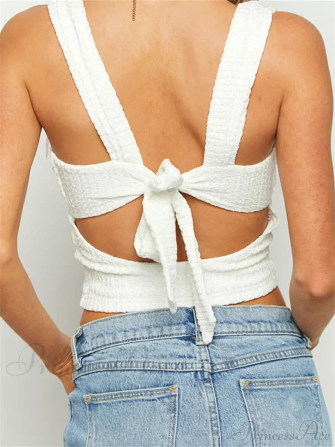 Sleeveless Square Neck Bow Tie-up Crop Top croptop-250126