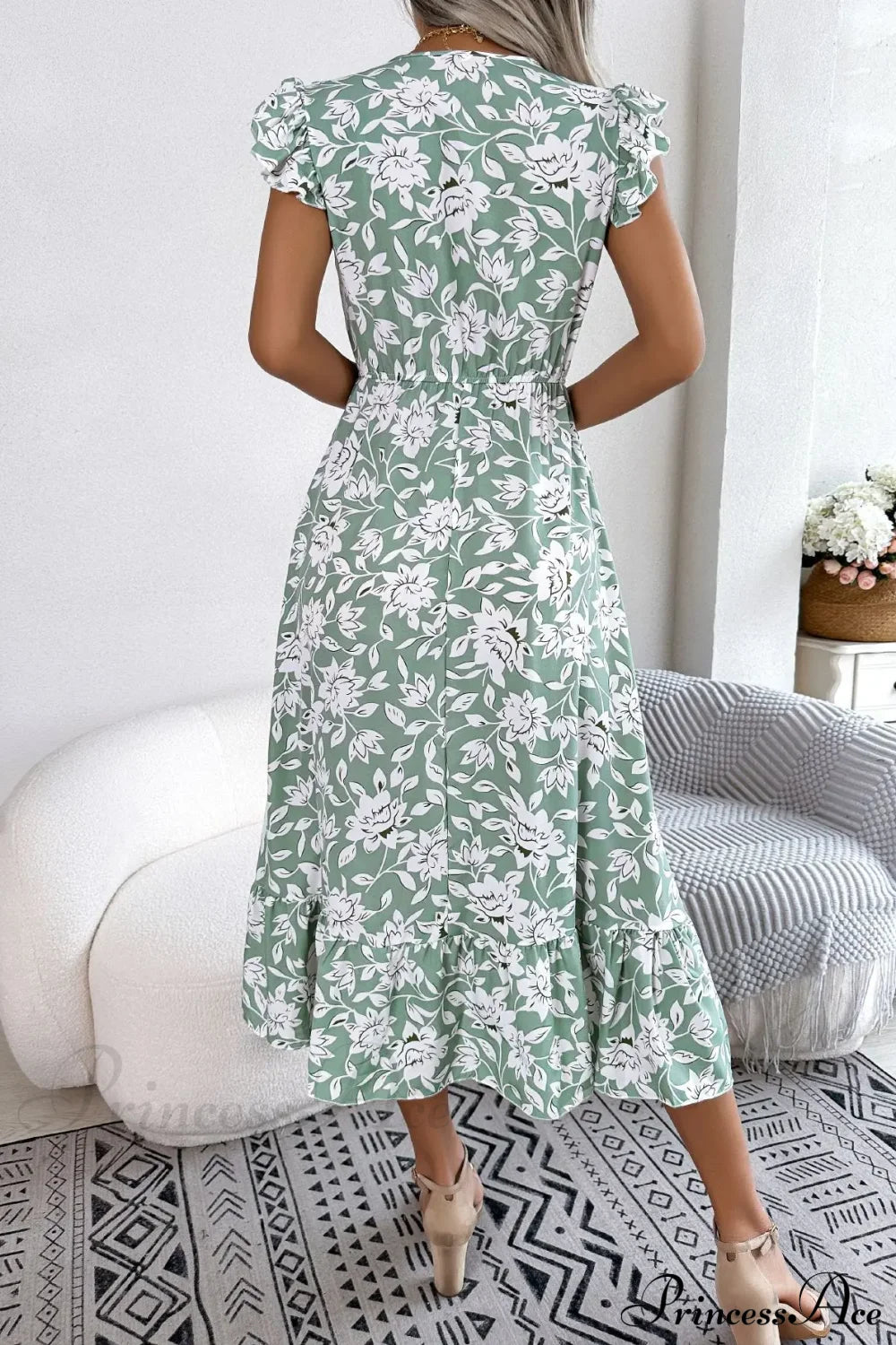 Sleeveless V Neck Summer A Line Midi Dress Boho