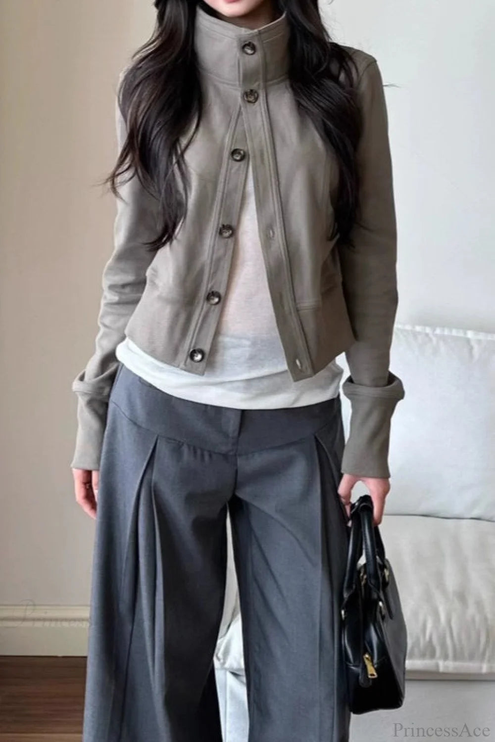 Slim Cropped Turtleneck Casual Jacket