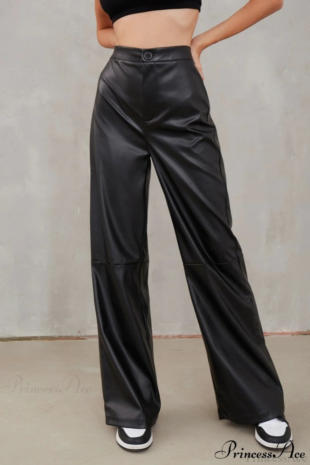 Slim Faux Leather High Waist Wide Leg Pants Black / S