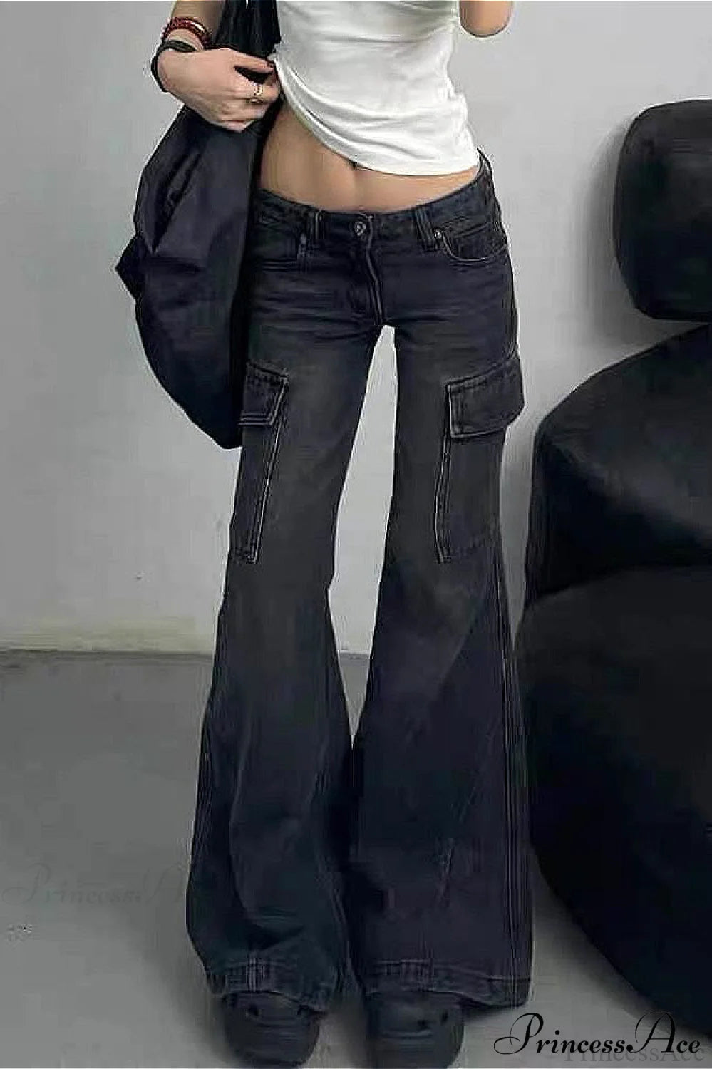 Slim Fit Low Waist Denim Cargo Pants