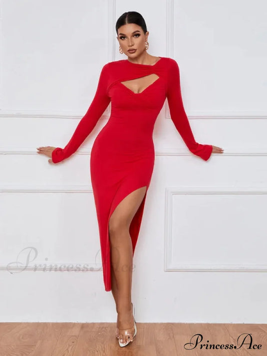 Slim Fit Split Long Sleeve Dress S / Black