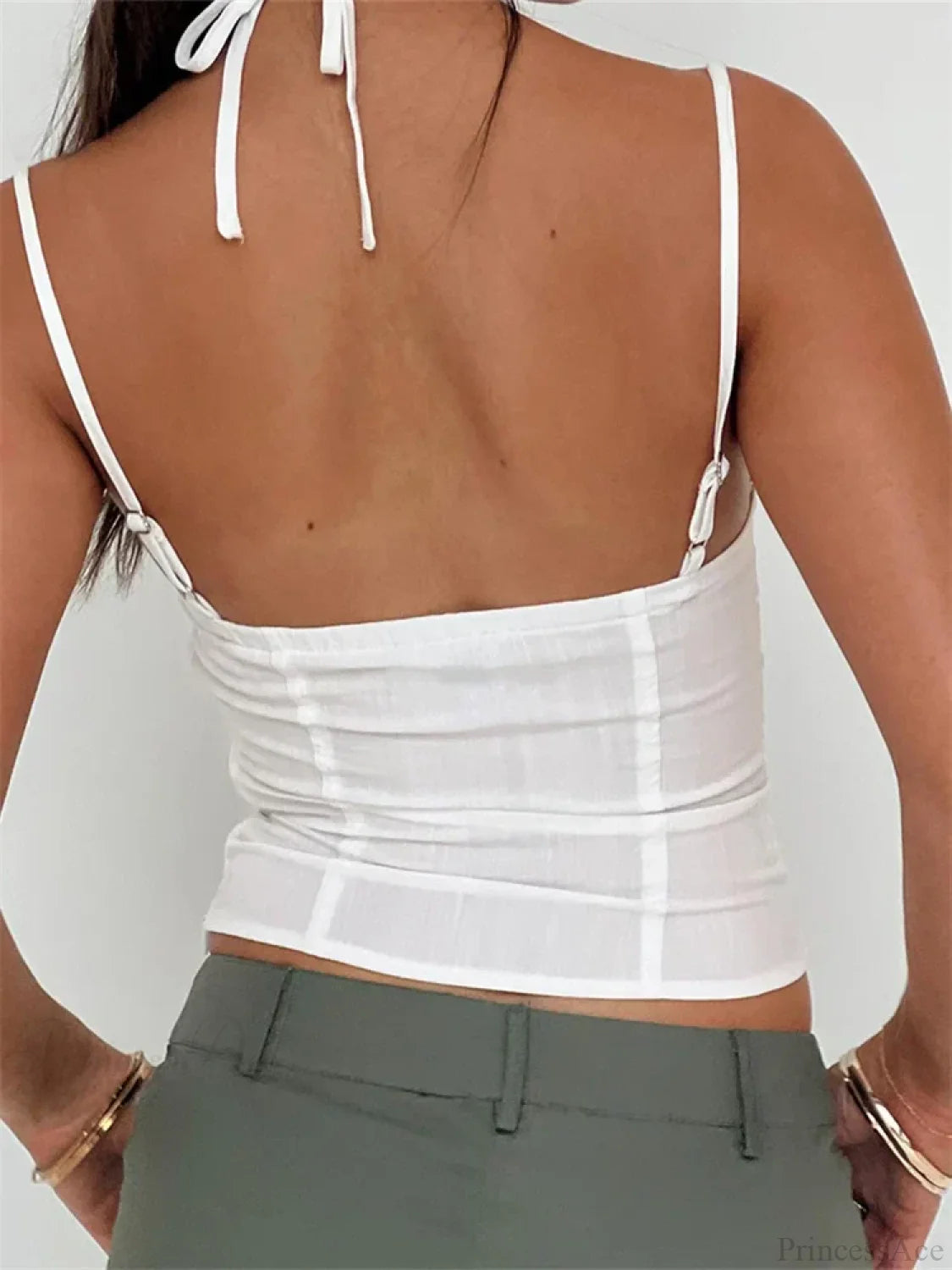 Slim Lace Trim Halter Tie-up Backless Crop Top croptop-250126