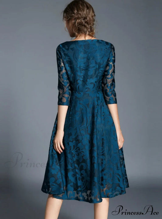 Slim Ladies Party Dress Casual Lace Dresses S / Red