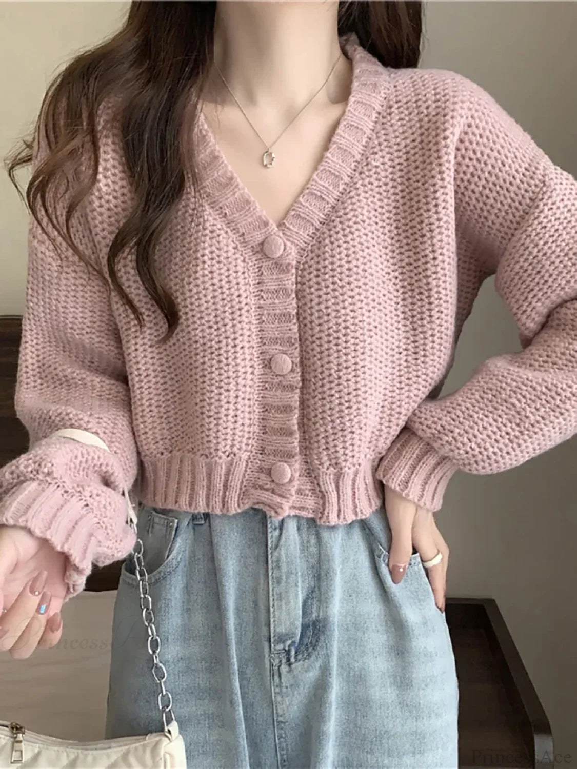 Slim Solid V-Neck Button-Up Knitted Cardigan for Women cardiagn-250126