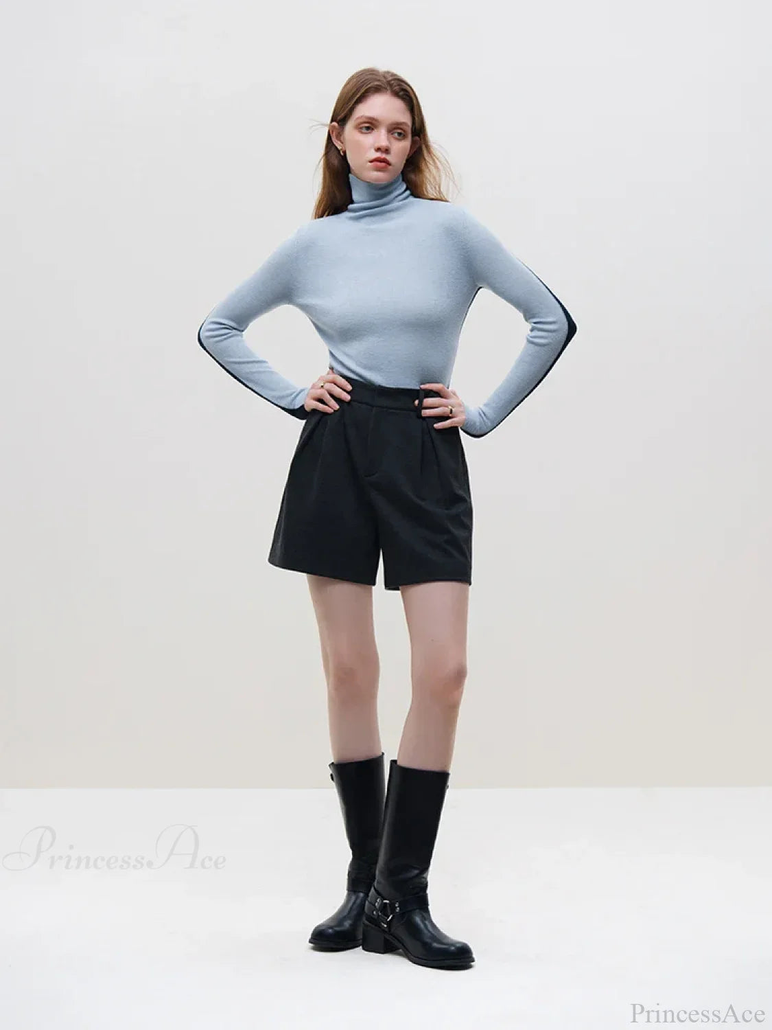 Slim Style Two - wear High Turtleneck Sweater Blue Navy-Blue / S
